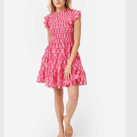 J. Marie| Dolly Ruched Dress Pink Ruffle Dress - Picture 7 of 9